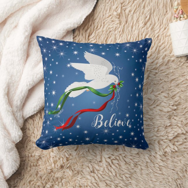 Sierkussen met kerstwitte dove (Deken)