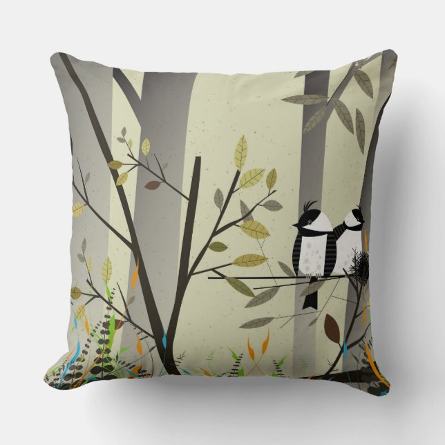 Sierkussen met liefdadig vogelpaar (Voorkant)