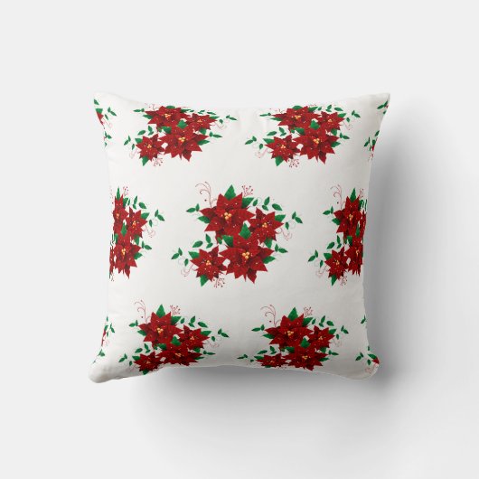 Sierkussen met mooie kerstrode bloemen (Achterkant)