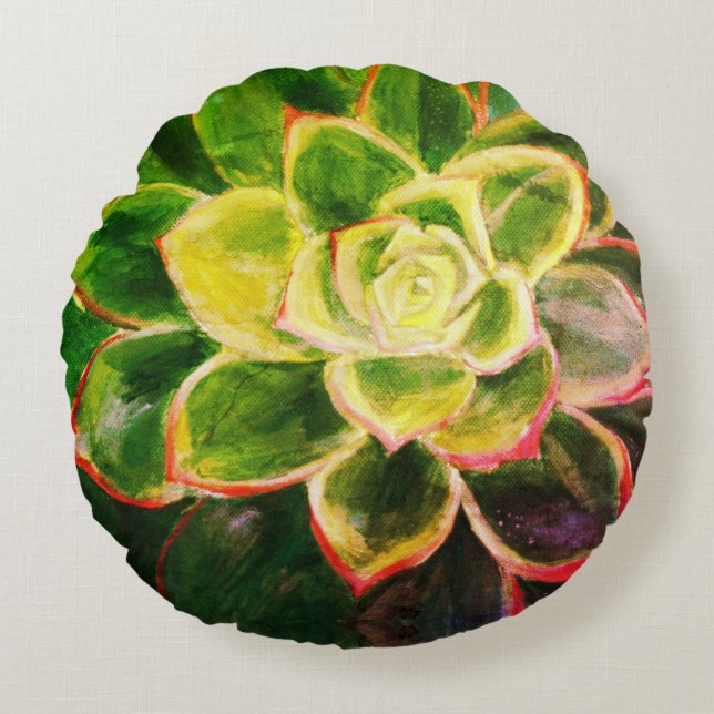 Sierkussen met schildering van vetplant rond kussen (Voorkant)