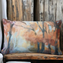 Sierkussen moderne oranje geelbruine bomen