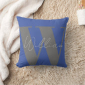 Sierkussen Monogram naam blauw grijs stijlvol cade (Deken)