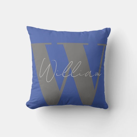 Sierkussen Monogram naam blauw grijs stijlvol cade (Voorkant)