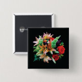 Sierkussen mooie bloemen vierkante button 5,1 cm (Voorkant /achterkant)