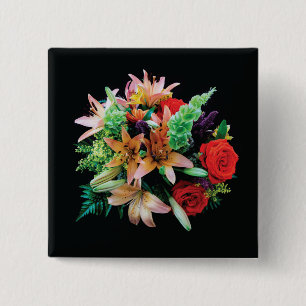 Sierkussen mooie bloemen vierkante button 5,1 cm