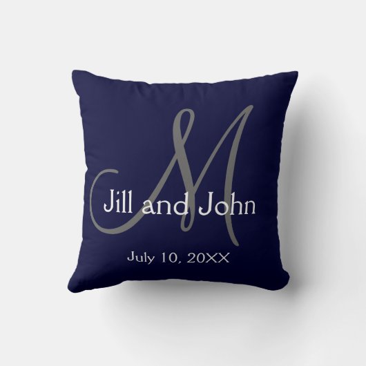 Sierkussen Navy Blue Monogram Wedding Keepomwille (Achterkant)