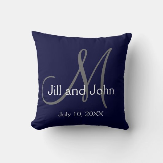 Sierkussen Navy Blue Monogram Wedding Keepomwille (Voorkant)