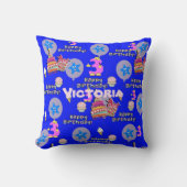 Sierkussen, nummer 3 Happy 3rd Birthday Blue Kussen (Voorkant)