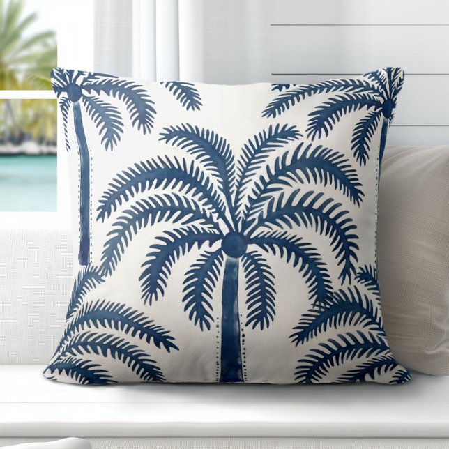 Sierkussen Palm Trees (Elevate Your Décor: Discover our Elegant Coastal Throw Pillows in Blue & White)
