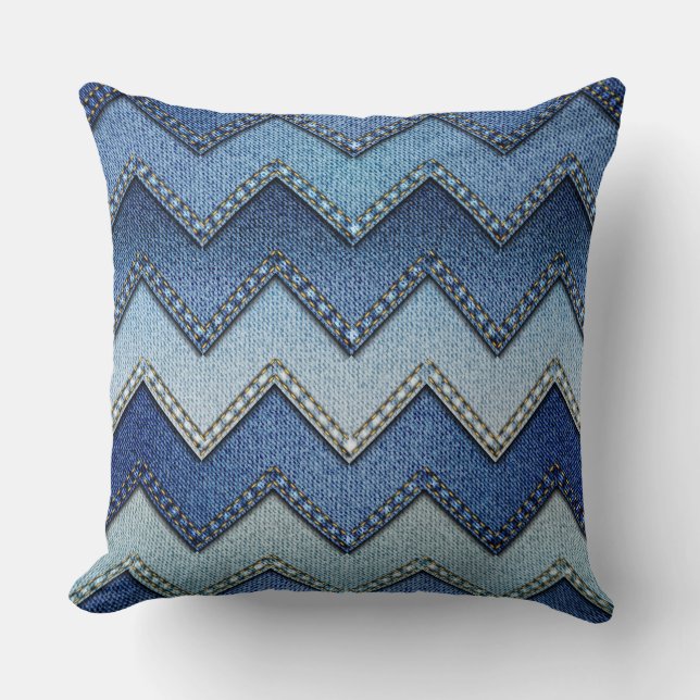 Sierkussen "Patchwork Denim/Chevron" (Voorkant)