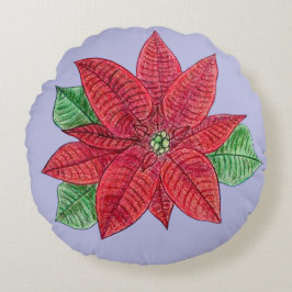 Sierkussen Poinsettia - Achtergrond lavender Rond Kussen