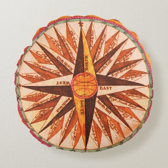 Sierkussen Roos compass Rond Kussen (Voorkant)