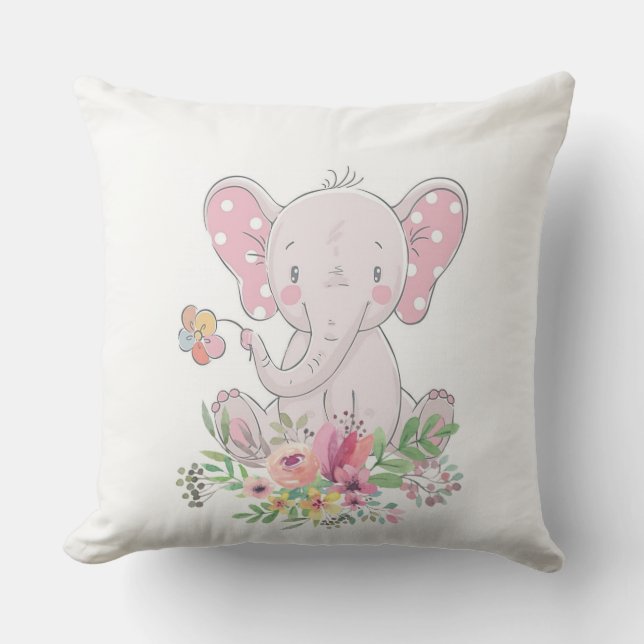 Sierkussen Roze Floral Elephant (Voorkant)