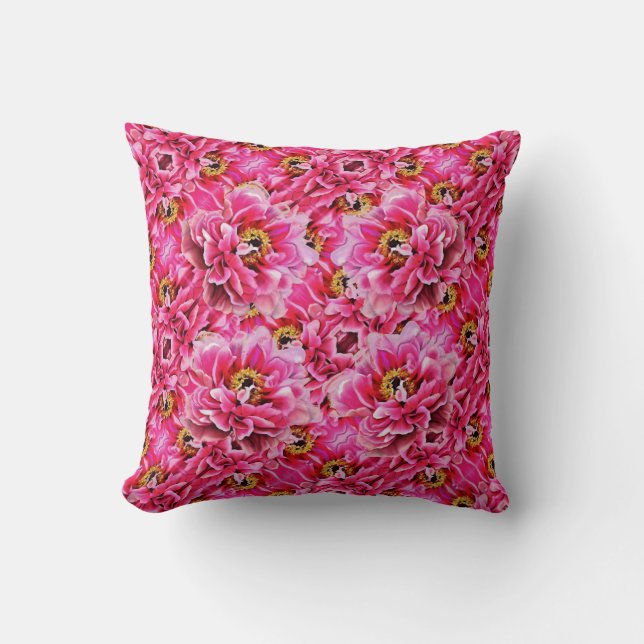 Sierkussen roze pioenen (Voorkant)