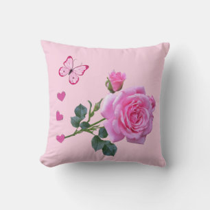Sierkussen Roze Roze Floral Butterfly Harten