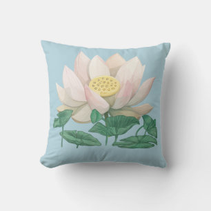 Sierkussen, "Serene Lotus op Powder Blue" Kussen