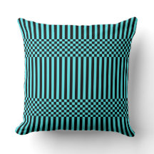 Sierkussen Stripes&Checker Black en Turquoise