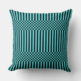 Sierkussen Stripes&Checker Black en Turquoise