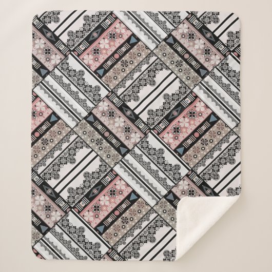 Sierkussen Traditioneel meetkundig stamhout Sherpa Deken (Voorkant)