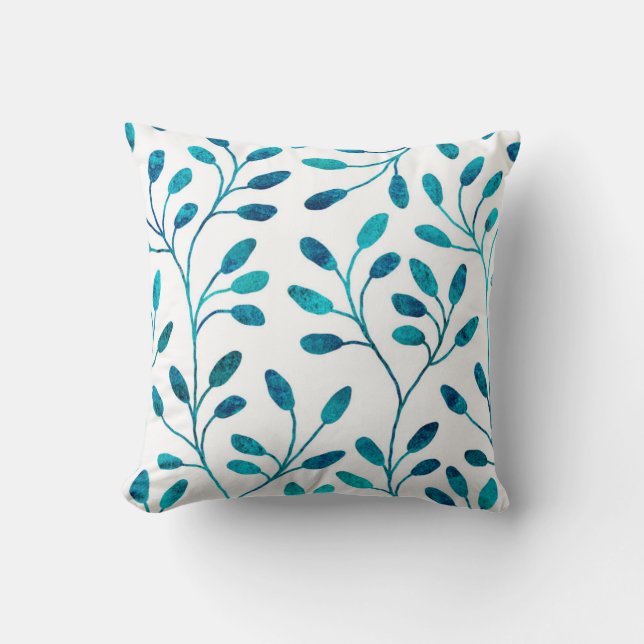Sierkussen | Turkooisblauw Bloempatroon (Voorkant)