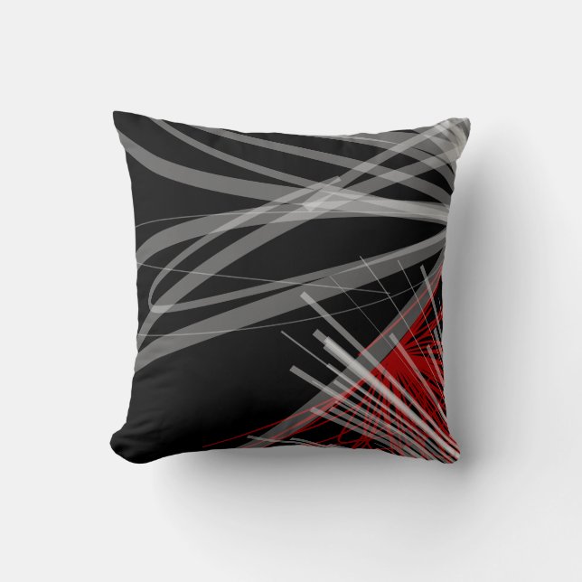 Sierkussen van Abstracte ribbons met zwart en rood (Voorkant)