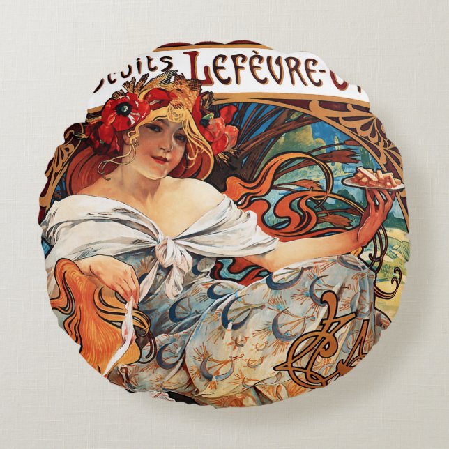Sierkussen van Alphonse Mucha Rond Kussen (Voorkant)