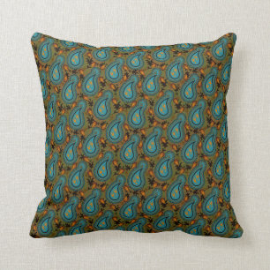 Sierkussen van Beauful Blue en Gold Paisley