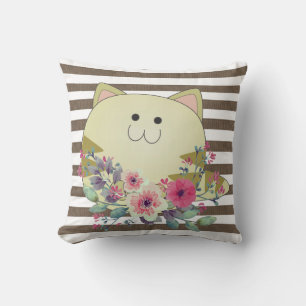 Sierkussen van bruin en wittehout Kat Floral