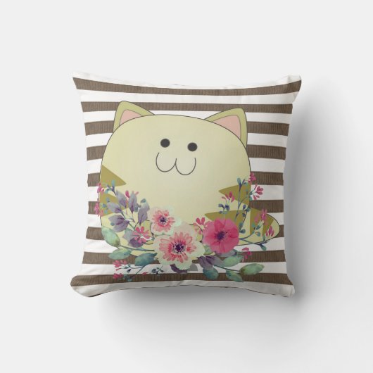 Sierkussen van bruin en wittehout Kat Floral (Voorkant)