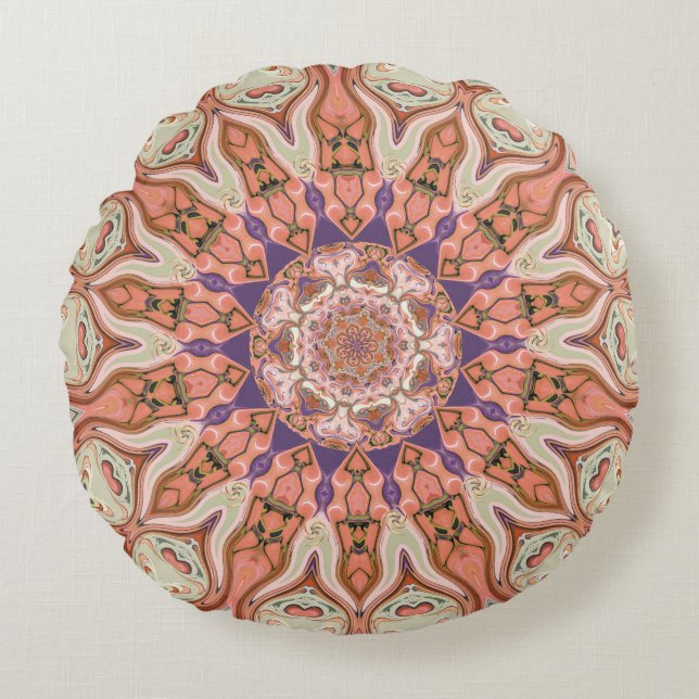 Sierkussen van de ronde Pinks Mandala Rond Kussen (Voorkant)
