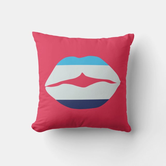 Sierkussen van gebluste en blauwe gestreepte lupel (Voorkant)