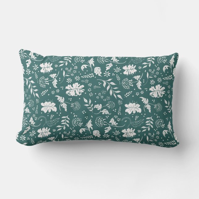 Sierkussen van groene en witte Floral Kussen (Voorkant)