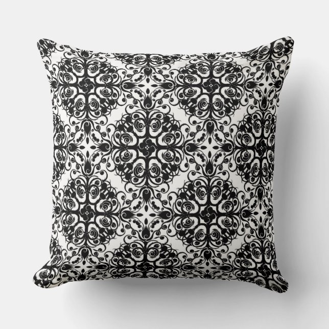Sierkussen van het Patroon van Damask/Black en Whi (Voorkant)