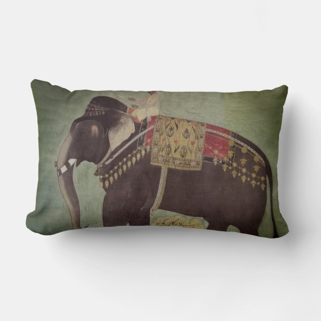 Sierkussen van Indische/Mughal Elephant Green Lumb Kussen (Voorkant)
