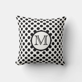 Sierkussen van Monogram Black en White Polka Dot