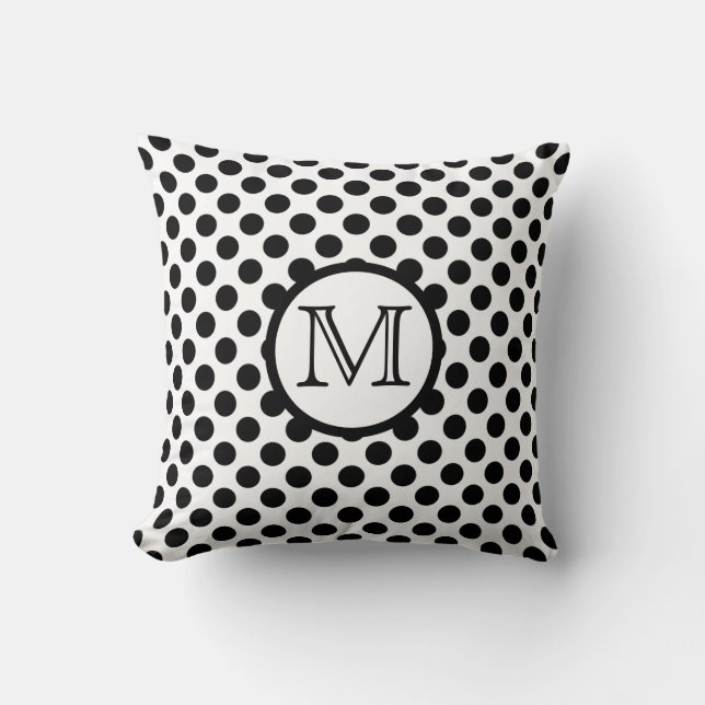 Sierkussen van Monogram Black en White Polka Dot (Voorkant)