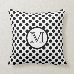 Sierkussen van Monogram Black en White Polka Dot