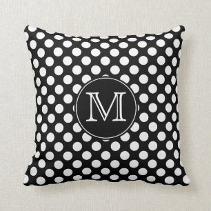 Sierkussen van Monogram Black en White Polka Dot