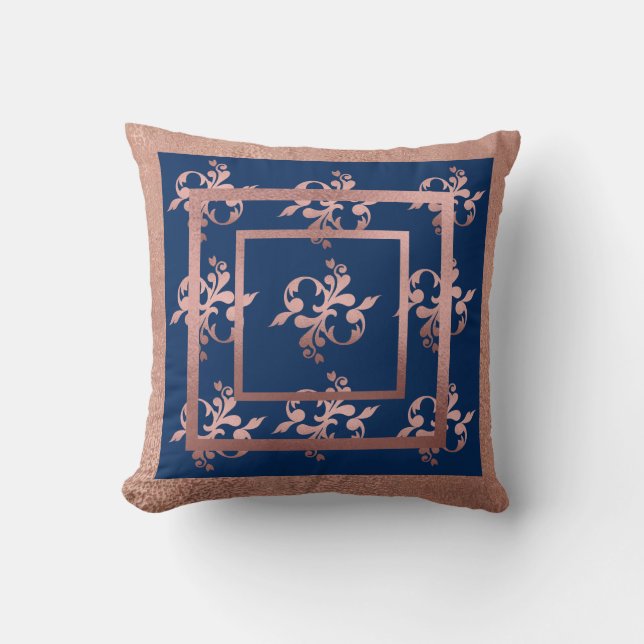 Sierkussen van Navy & Copper Damask (Voorkant)