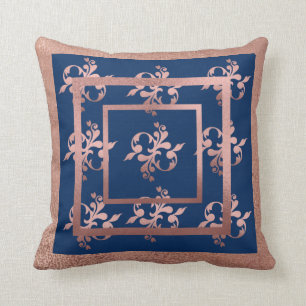 Sierkussen van Navy & Copper Damask