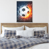 Sierkussen van ontvlammend Football/Voetbal Canvas Afdruk (Insitu (Slaapkamer))