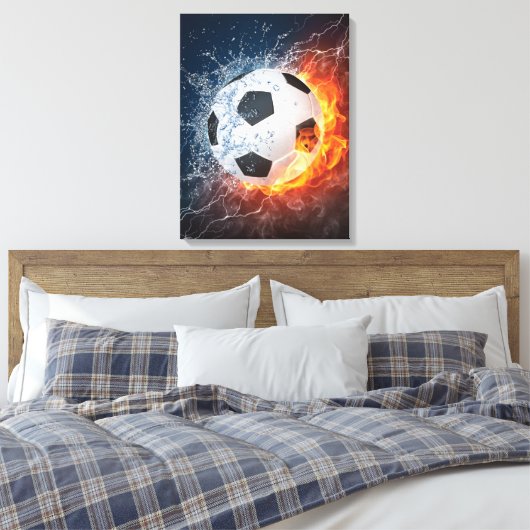 Sierkussen van ontvlammend Football/Voetbal Canvas Afdruk (Insitu (Slaapkamer))
