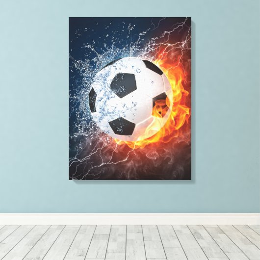 Sierkussen van ontvlammend Football/Voetbal Canvas Afdruk (Insitu (Houten vloer))