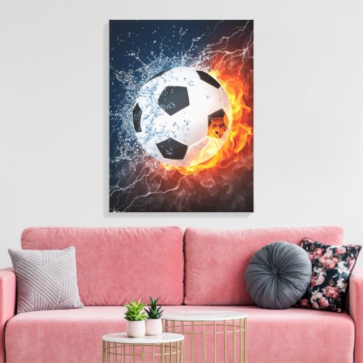 Sierkussen van ontvlammend Football/Voetbal Canvas Afdruk (Insitu (Woonkamer))