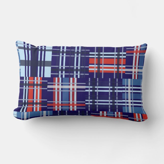 Sierkussen van Red, White en Navy Blue Madras Kussen (Voorkant)