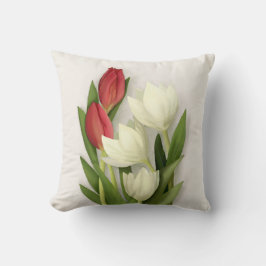 Sierkussen van rode en witte tulpen