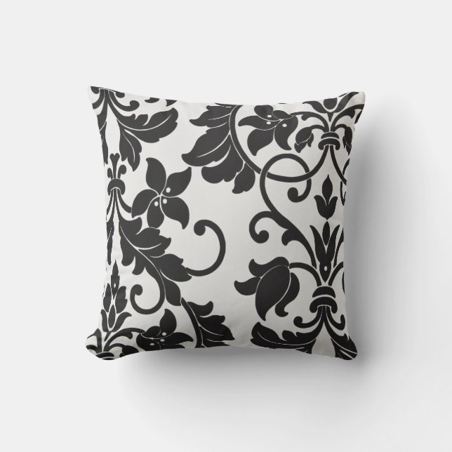 Sierkussen van zwarte en witte Floral (Voorkant)