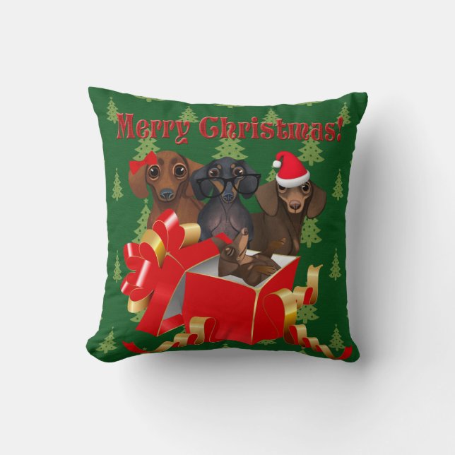Sierkussen voor de groene kerstboom van de Dachshu (Voorkant)