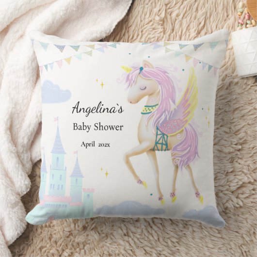 Sierkussen voor een baby shower met eenhoorn. (Deken)