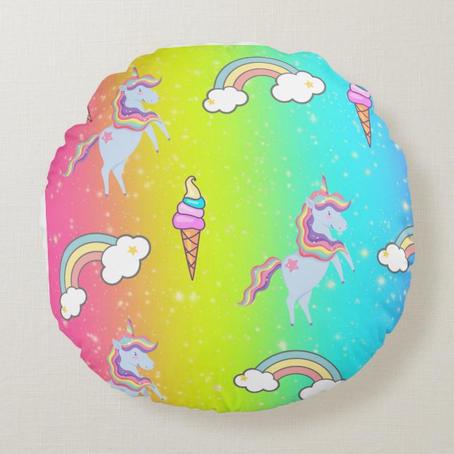 Sierkussen voor groene en blauwe regenboog rond kussen (Voorkant)